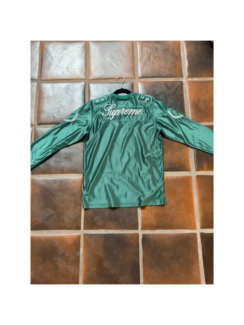 2015 Supreme Green Football Jersey Long Sleeve Script Logo M